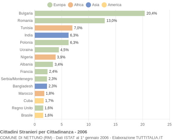 Grafico cittadinanza stranieri - Nettuno 2006