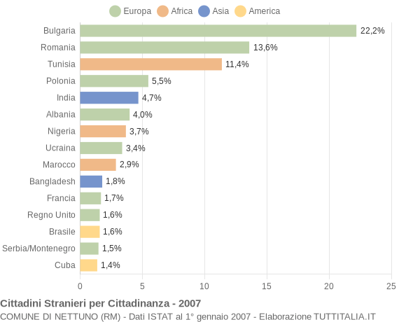 Grafico cittadinanza stranieri - Nettuno 2007