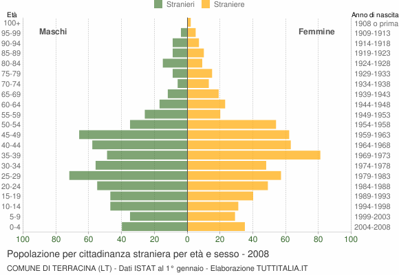 Grafico cittadini stranieri - Terracina 2008