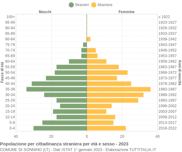 Grafico cittadini stranieri - Sonnino 2023