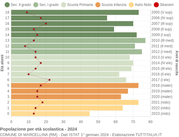 Grafico Popolazione in età scolastica - Marcellina 2024