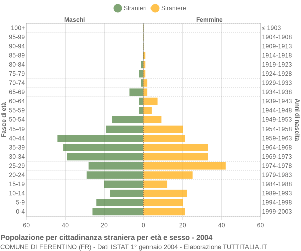 Grafico cittadini stranieri - Ferentino 2004