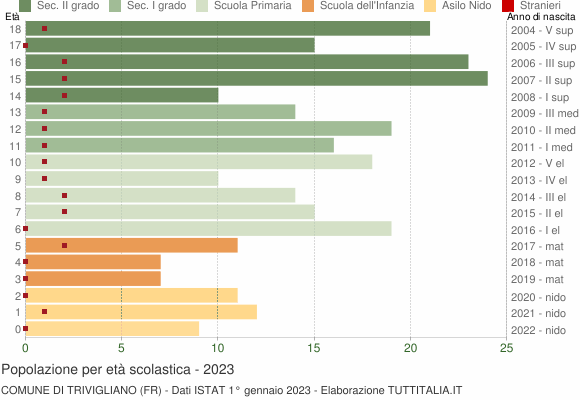 Grafico Popolazione in età scolastica - Trivigliano 2023