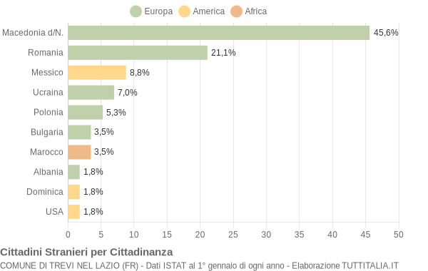 Grafico cittadinanza stranieri - Trevi nel Lazio 2009