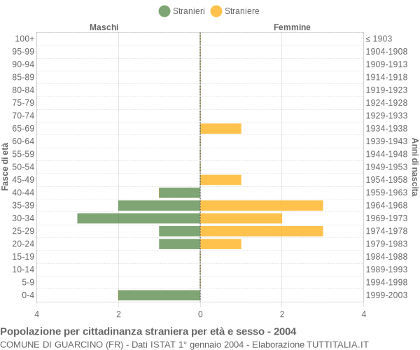 Grafico cittadini stranieri - Guarcino 2004