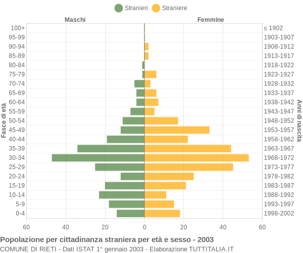Grafico cittadini stranieri - Rieti 2003