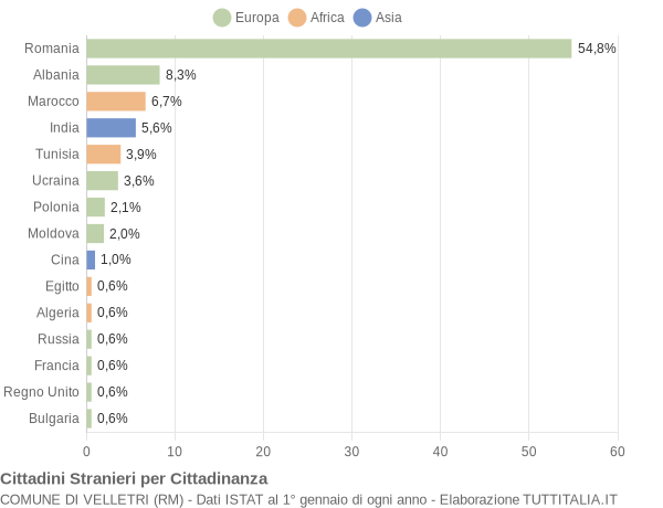 Grafico cittadinanza stranieri - Velletri 2015