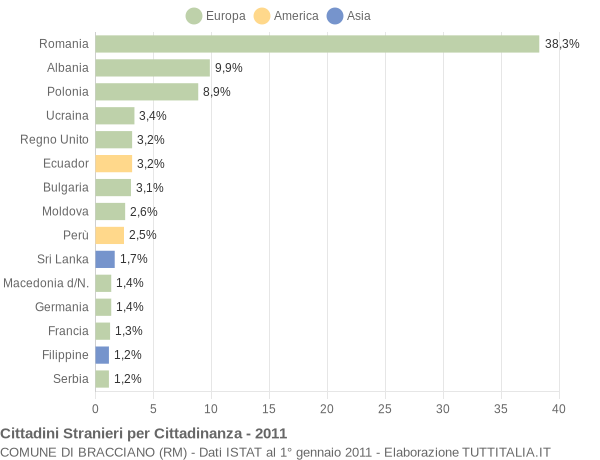 Grafico cittadinanza stranieri - Bracciano 2011