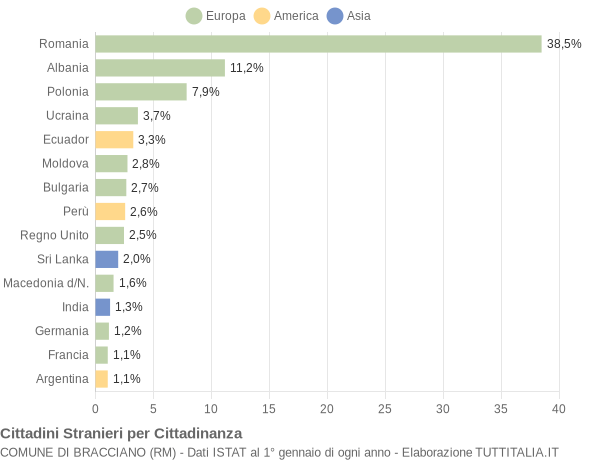 Grafico cittadinanza stranieri - Bracciano 2012