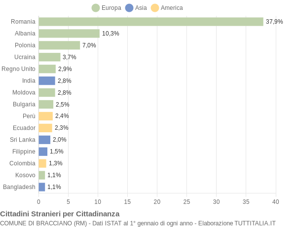 Grafico cittadinanza stranieri - Bracciano 2016