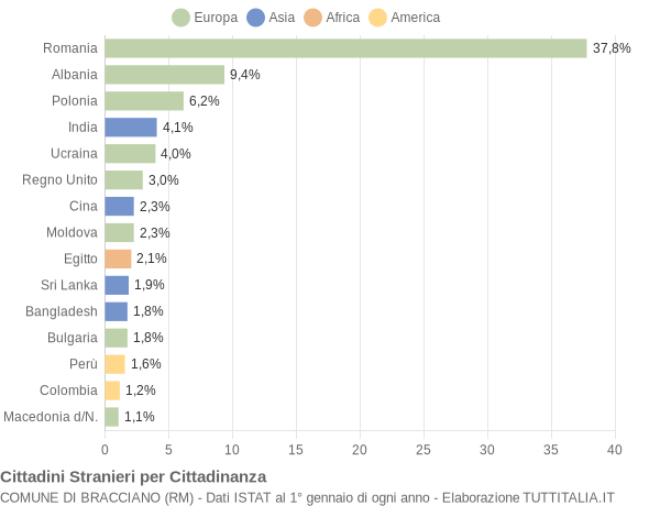 Grafico cittadinanza stranieri - Bracciano 2021