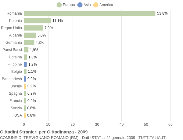 Grafico cittadinanza stranieri - Trevignano Romano 2009