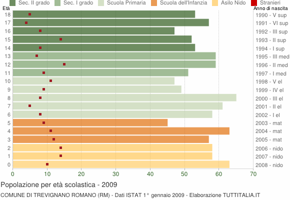 Grafico Popolazione in età scolastica - Trevignano Romano 2009
