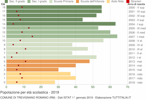 Grafico Popolazione in età scolastica - Trevignano Romano 2019