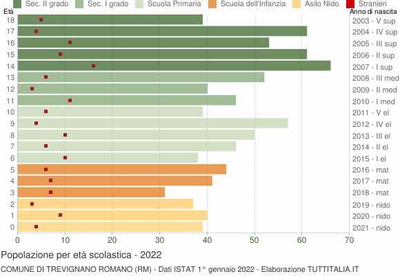 Grafico Popolazione in età scolastica - Trevignano Romano 2022