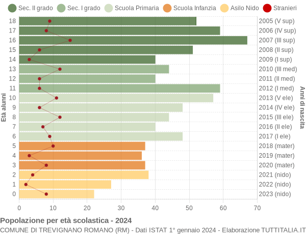 Grafico Popolazione in età scolastica - Trevignano Romano 2024