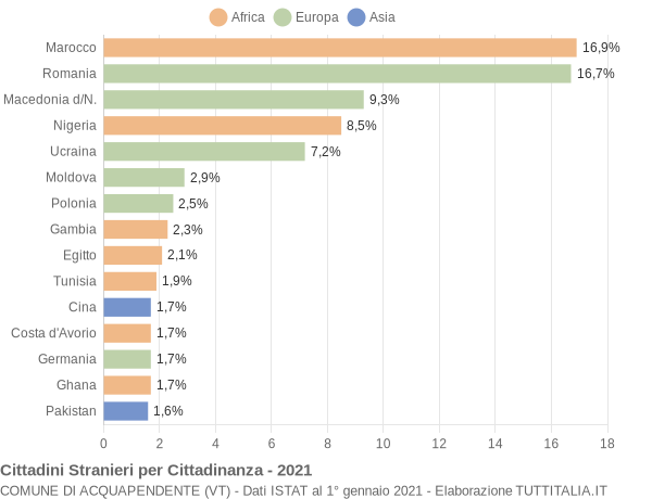 Grafico cittadinanza stranieri - Acquapendente 2021