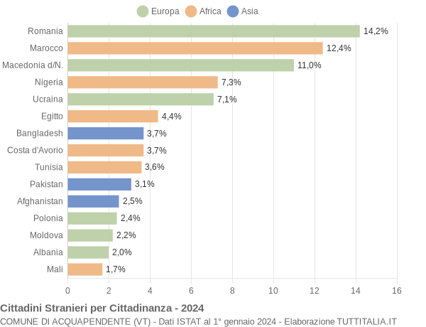 Grafico cittadinanza stranieri - Acquapendente 2024