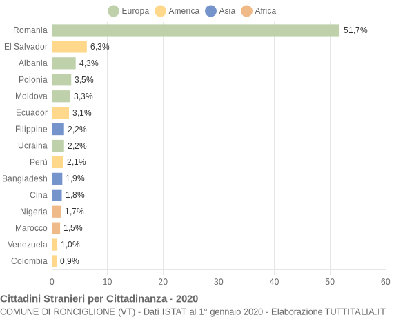 Grafico cittadinanza stranieri - Ronciglione 2020