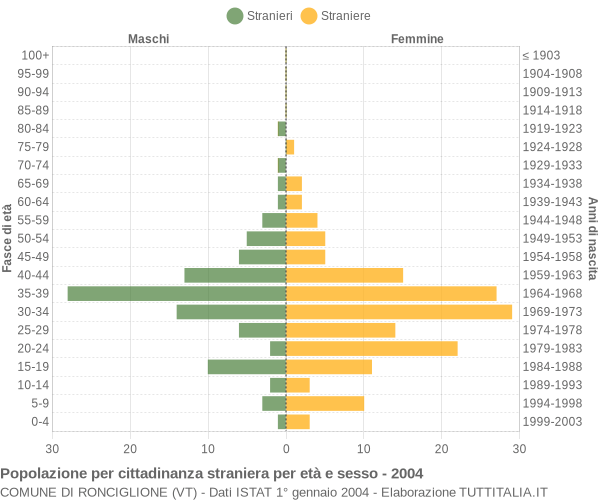 Grafico cittadini stranieri - Ronciglione 2004
