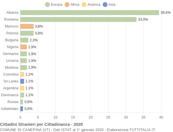 Grafico cittadinanza stranieri - Canepina 2020