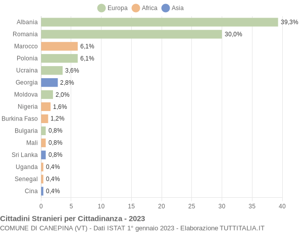 Grafico cittadinanza stranieri - Canepina 2023