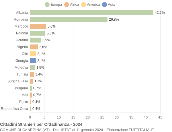 Grafico cittadinanza stranieri - Canepina 2024