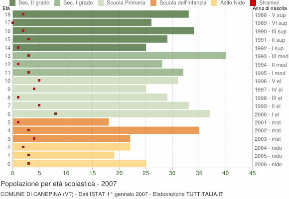 Grafico Popolazione in età scolastica - Canepina 2007