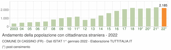 Grafico andamento popolazione stranieri Comune di Cassino (FR)