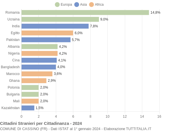 Grafico cittadinanza stranieri - Cassino 2024