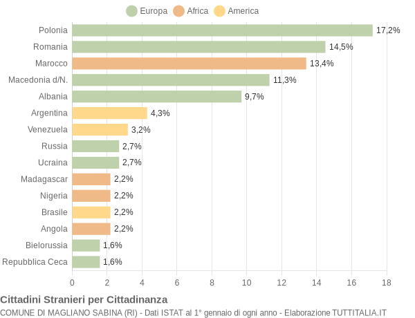 Grafico cittadinanza stranieri - Magliano Sabina 2005