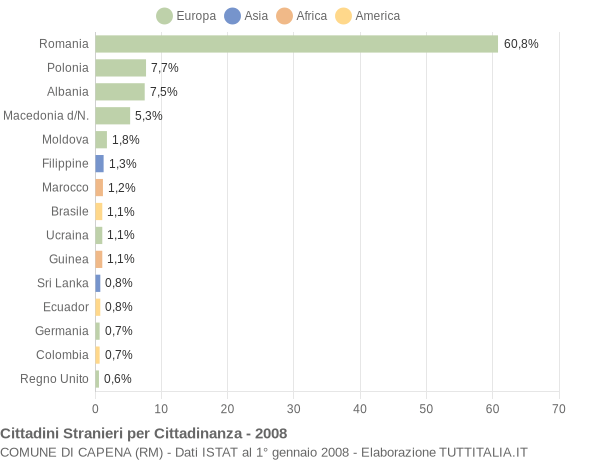 Grafico cittadinanza stranieri - Capena 2008