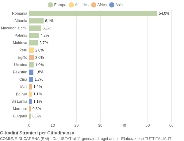 Grafico cittadinanza stranieri - Capena 2019