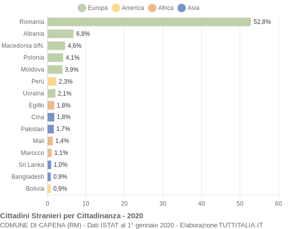 Grafico cittadinanza stranieri - Capena 2020