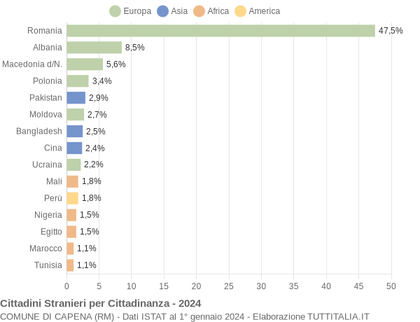 Grafico cittadinanza stranieri - Capena 2024