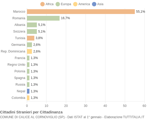 Grafico cittadinanza stranieri - Calice al Cornoviglio 2011