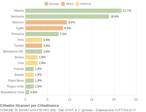 Grafico cittadinanza stranieri - Diano San Pietro 2013