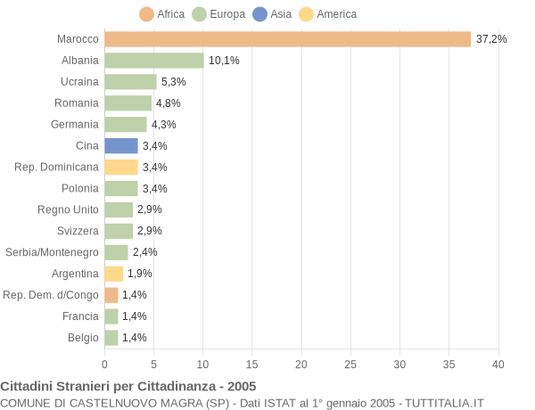Grafico cittadinanza stranieri - Castelnuovo Magra 2005
