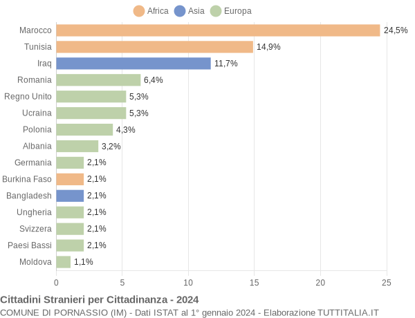 Grafico cittadinanza stranieri - Pornassio 2024