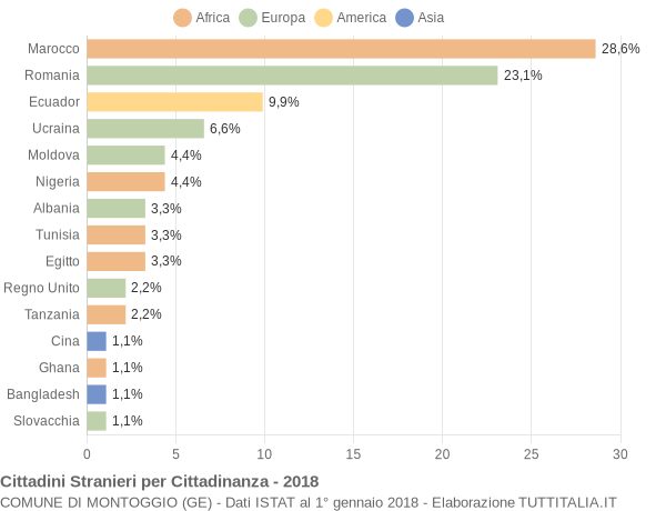 Grafico cittadinanza stranieri - Montoggio 2018