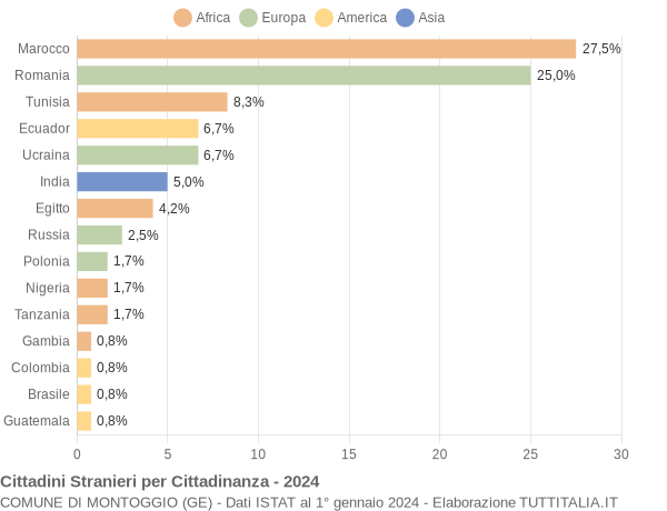 Grafico cittadinanza stranieri - Montoggio 2024