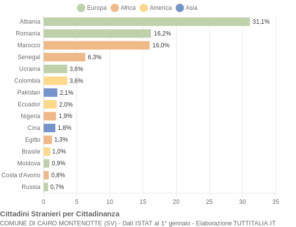 Grafico cittadinanza stranieri - Cairo Montenotte 2020