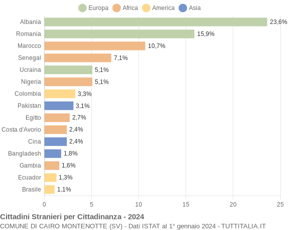 Grafico cittadinanza stranieri - Cairo Montenotte 2024