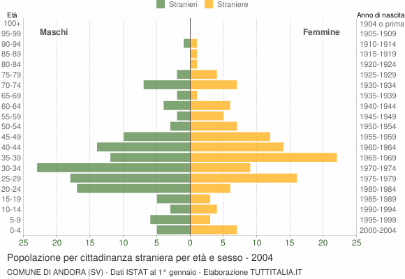 Grafico cittadini stranieri - Andora 2004