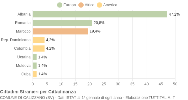 Grafico cittadinanza stranieri - Calizzano 2008