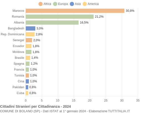 Grafico cittadinanza stranieri - Bolano 2024