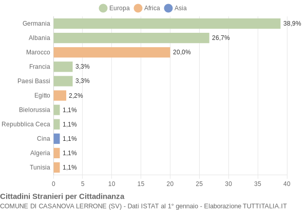 Grafico cittadinanza stranieri - Casanova Lerrone 2005