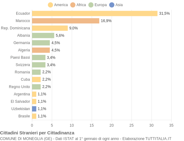 Grafico cittadinanza stranieri - Moneglia 2005