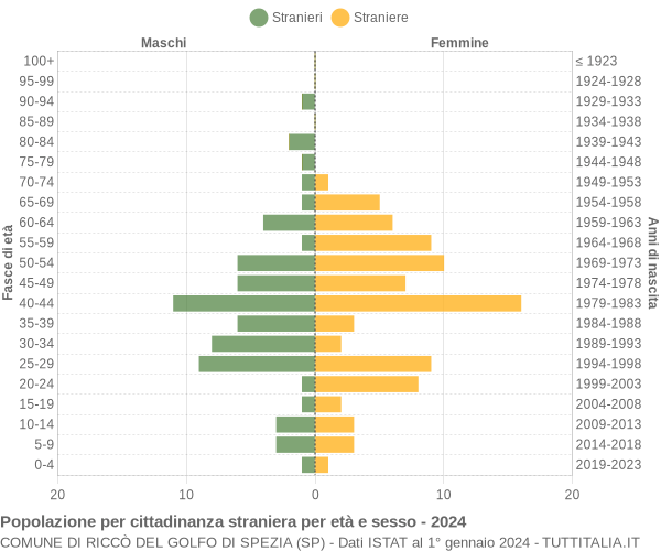 Grafico cittadini stranieri - Riccò del Golfo di Spezia 2024