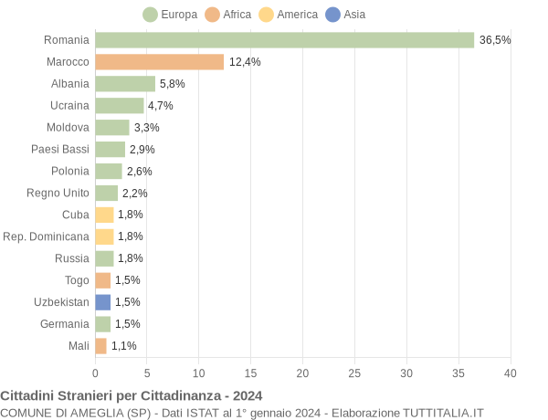 Grafico cittadinanza stranieri - Ameglia 2024